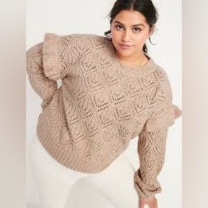 NWOT, Beige Ruffled Textured‎ Knit Sweater